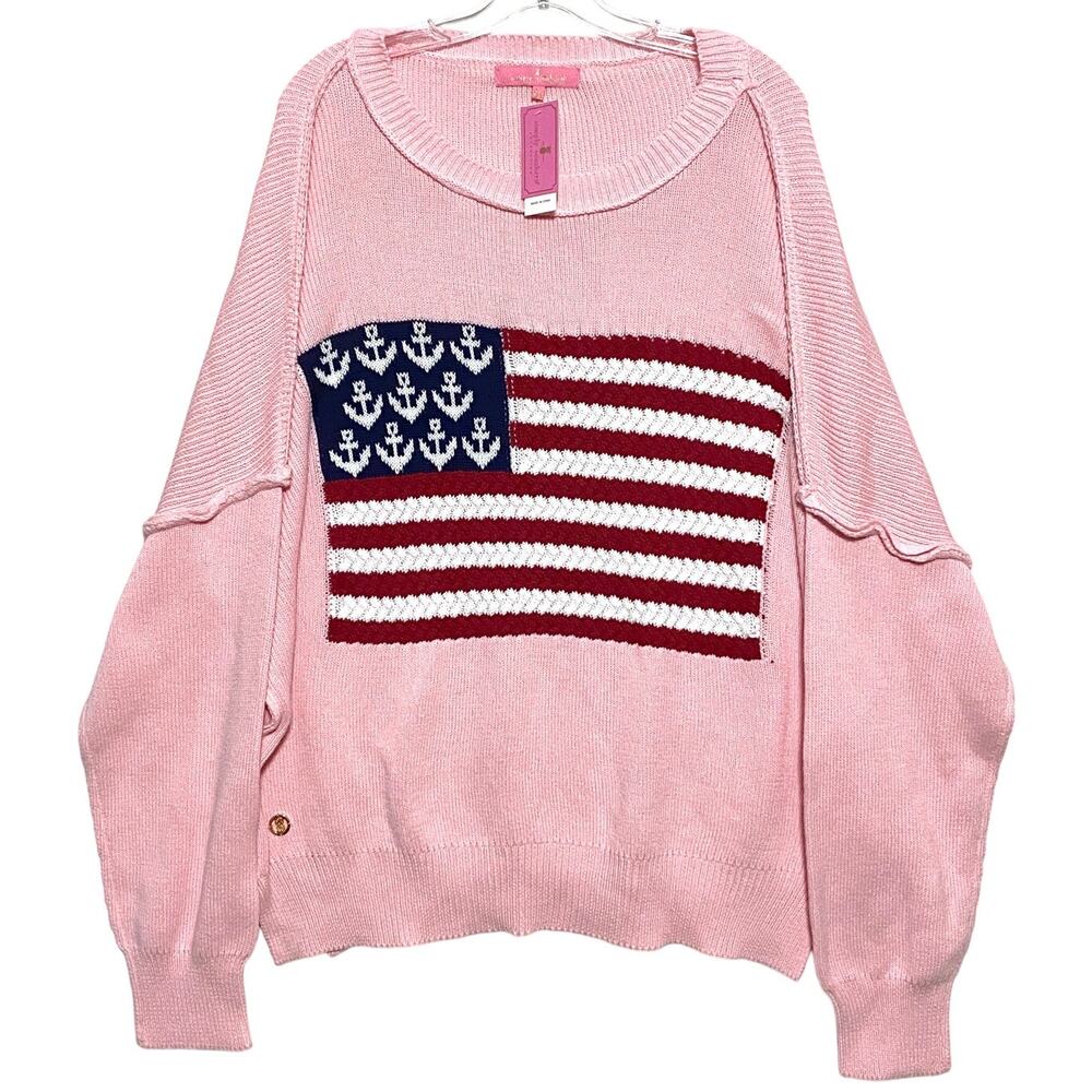 Simply Southern Knit USA Flag Sweater Womens XL Nautical Patriotic Coastal NWT - Picture 1 of 12